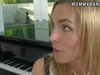 Adolescent caught her GF Allie fucking her busty piano teacher