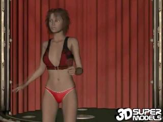 I ëmbël 3d i shkëlqyer model kotele duke kërcyer seductivelly në të saj i kuq bikini